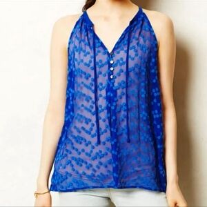 Anthropologie • ZOA Blue Sheer Dotted Silk Tank Featured on The Vampire Diaries
